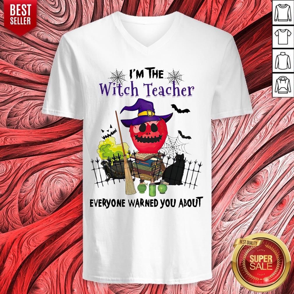 I'm The Witch Teacher Everyone Warned You About Poison Apple Black Cat Halloween Gift Educator School T-Shirt - Image 5
