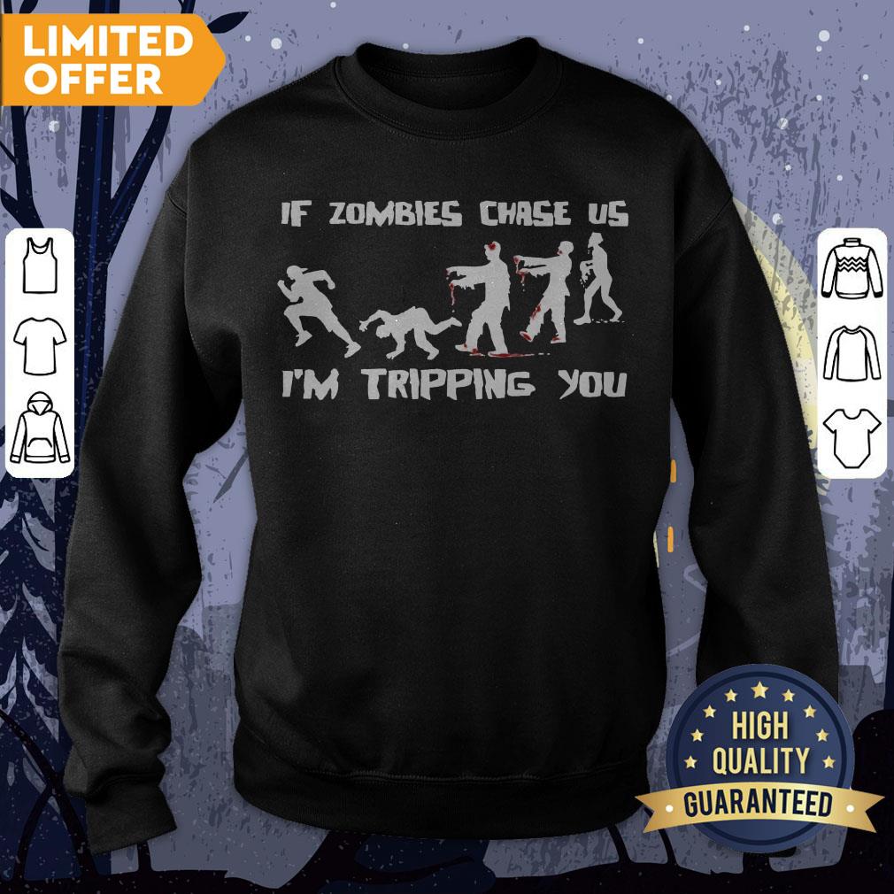 Men's If Zombies Chase Us I'm Tripping You Funny Graphic Novelty Halloween Shirt - Image 4