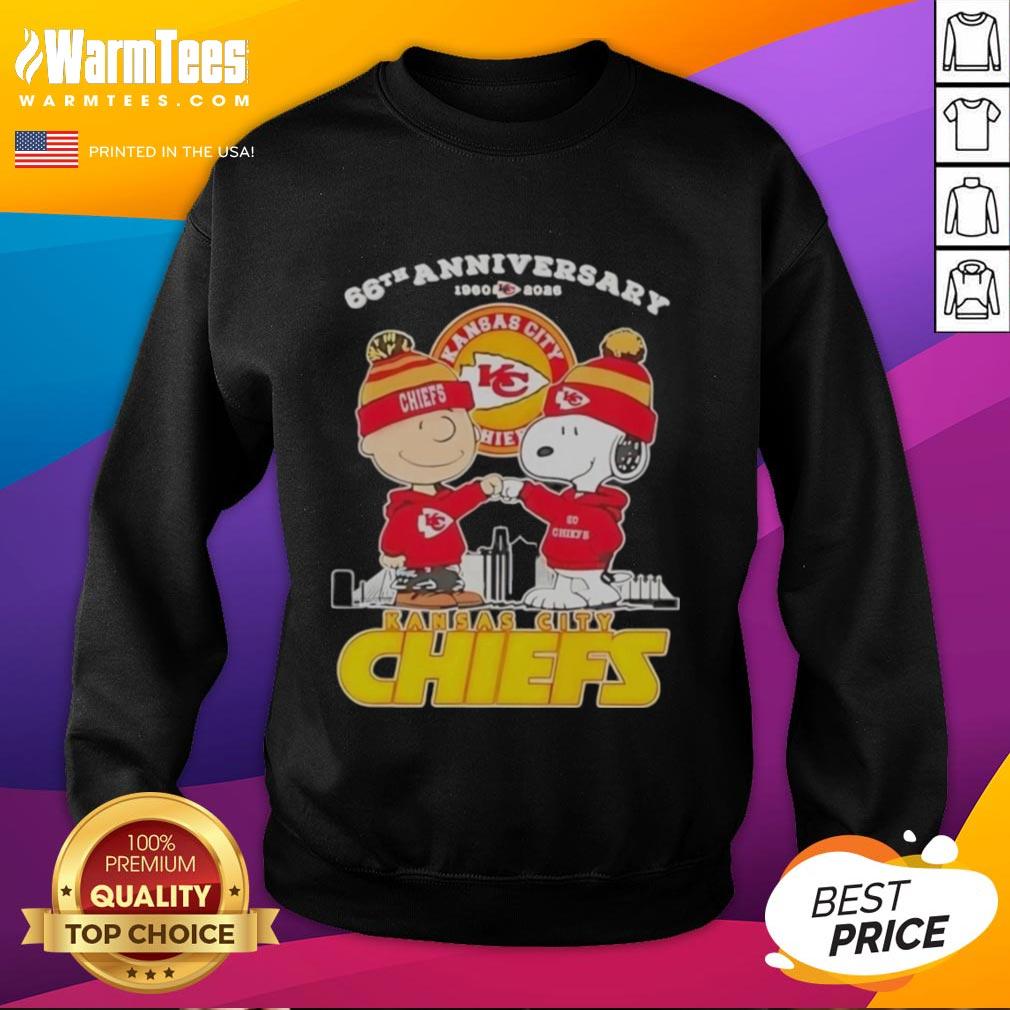 Nice Charlie Brown Touch Hand Snoopy X Kansas City Chiefs 66th Anniversary 1960 2026 Skyline T-Shirt - Image 5