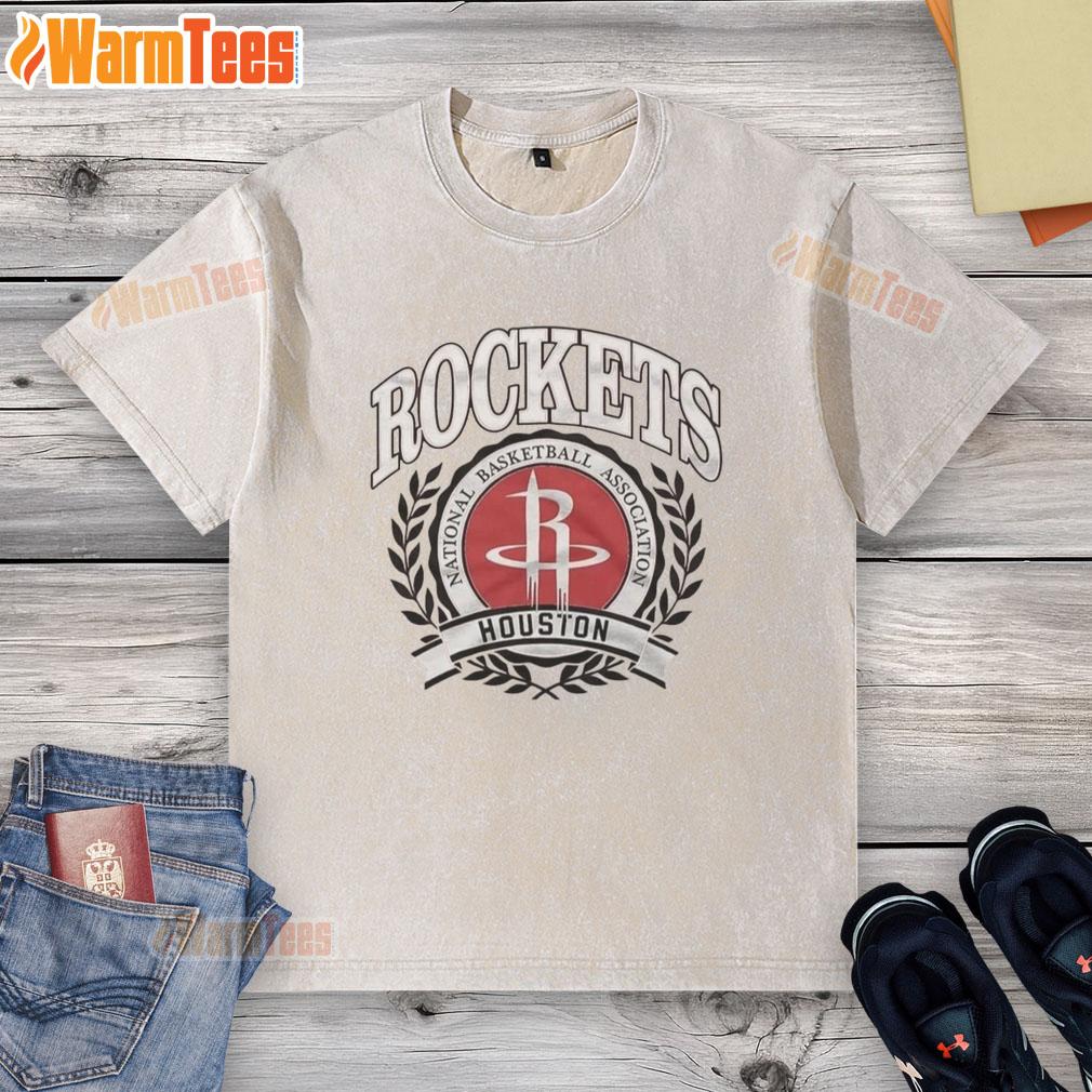 Nice Houston Rockets National Basketball Association Logo Laurel Wreath Frame Retro T-Shirt - Image 3