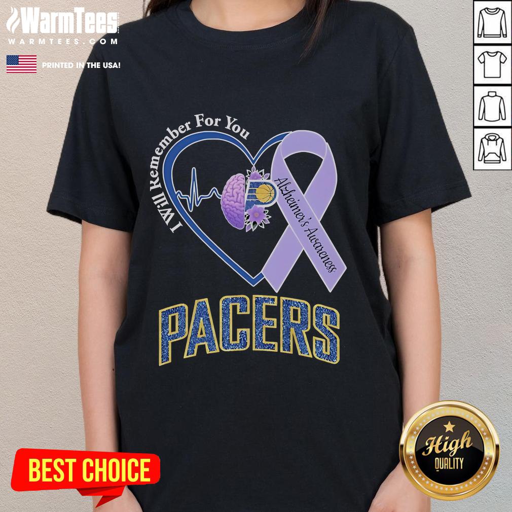 Nice Indiana Pacers I Will Remember For You Alzheimer's Awareness Heartbeat Brain T-Shirt - Image 4