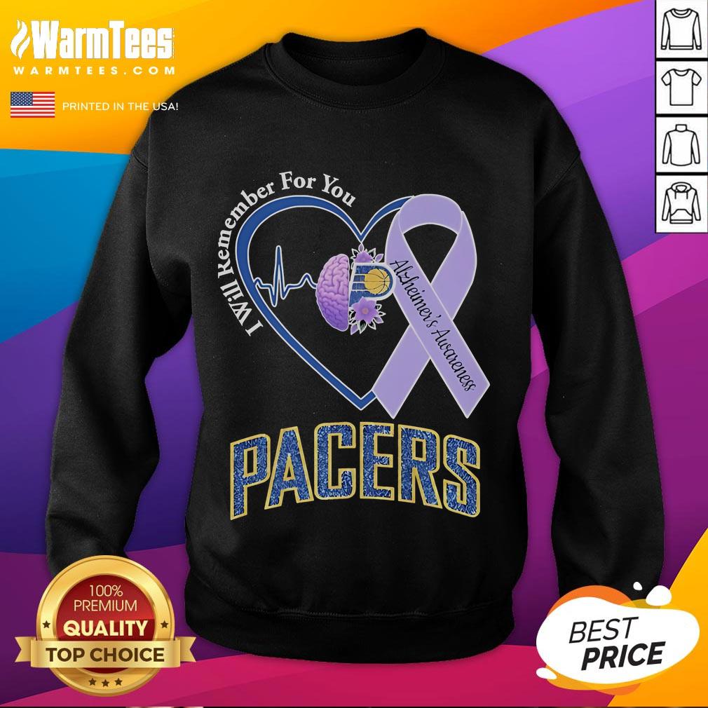 Nice Indiana Pacers I Will Remember For You Alzheimer's Awareness Heartbeat Brain T-Shirt - Image 3