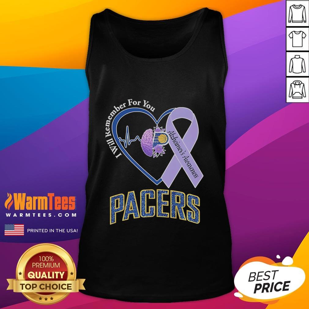 Nice Indiana Pacers I Will Remember For You Alzheimer's Awareness Heartbeat Brain T-Shirt - Image 2