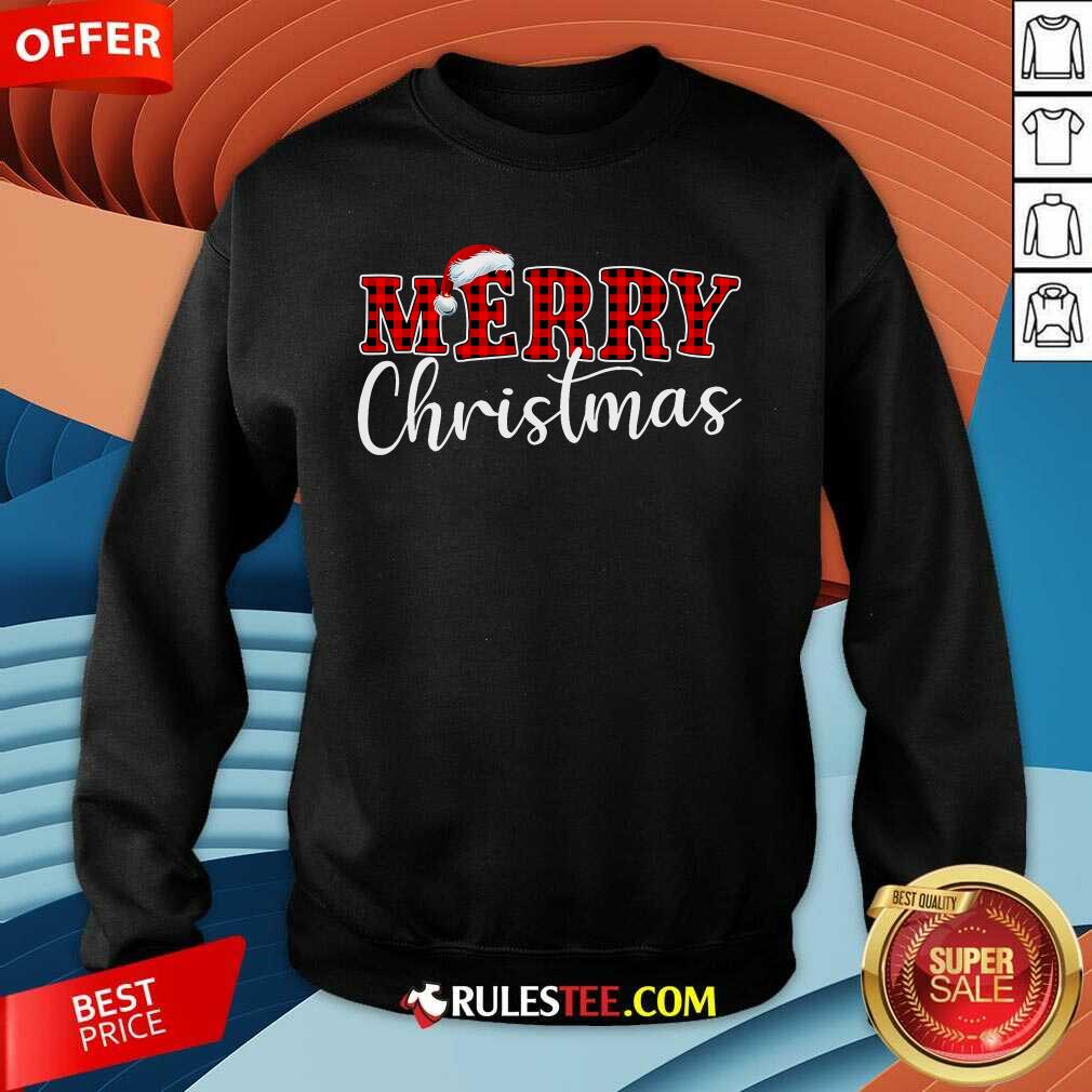 Nice Merry Christmas Buffalo Plaid Red Santa Hat Xmas Pajamas T-Shirt - Image 3