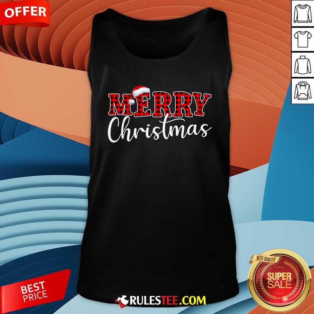 Nice Merry Christmas Buffalo Plaid Red Santa Hat Xmas Pajamas T-Shirt - Image 5