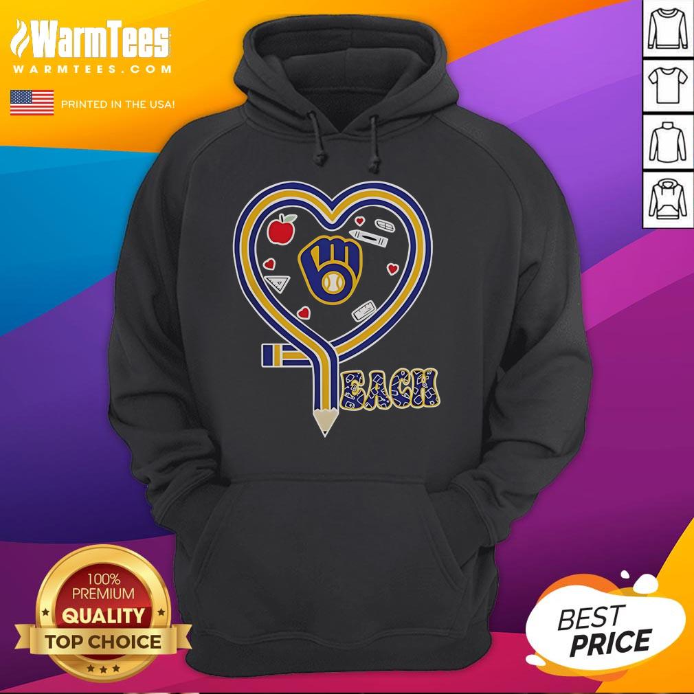 Nice Milwaukee Brewers Baseball Love Teaching Heart Pencil T-Shirt - Image 2