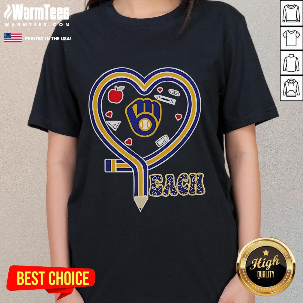 Nice Milwaukee Brewers Baseball Love Teaching Heart Pencil T-Shirt - Image 3