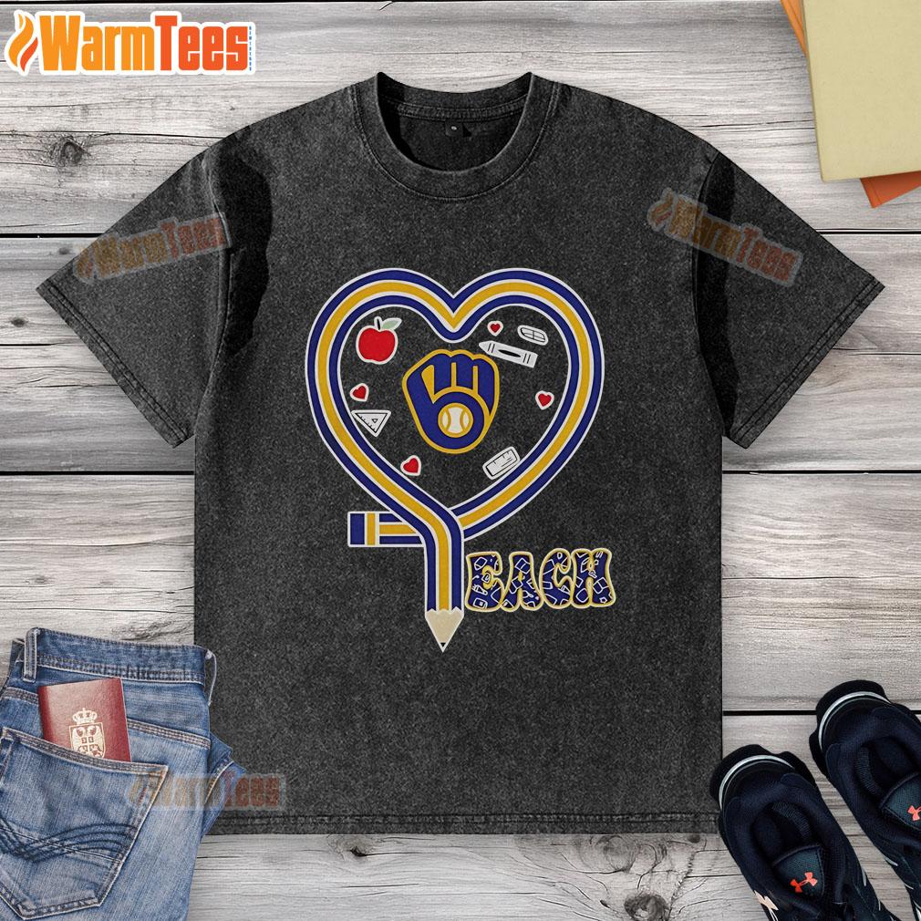 Nice Milwaukee Brewers Baseball Love Teaching Heart Pencil T-Shirt - Image 6