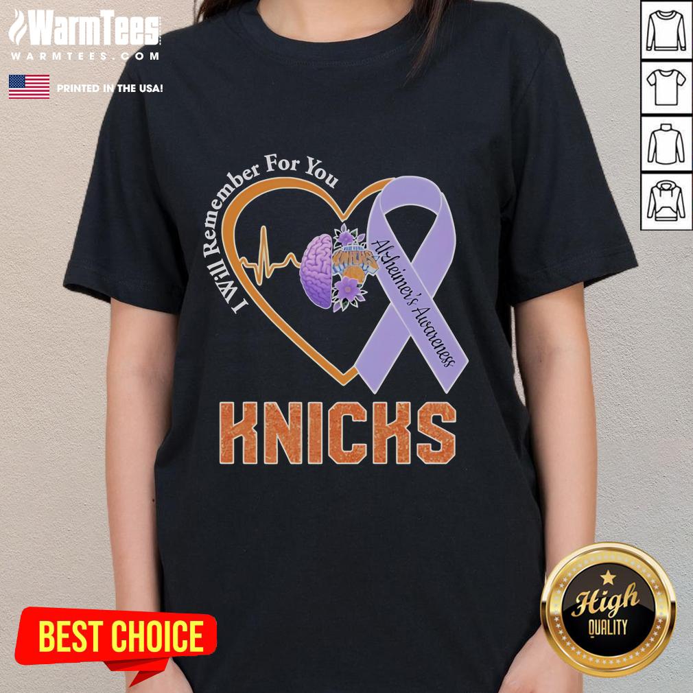 Nice New York Knicks I Will Remember For You Alzheimer's Awareness Heartbeat Brain T-Shirt - Image 3