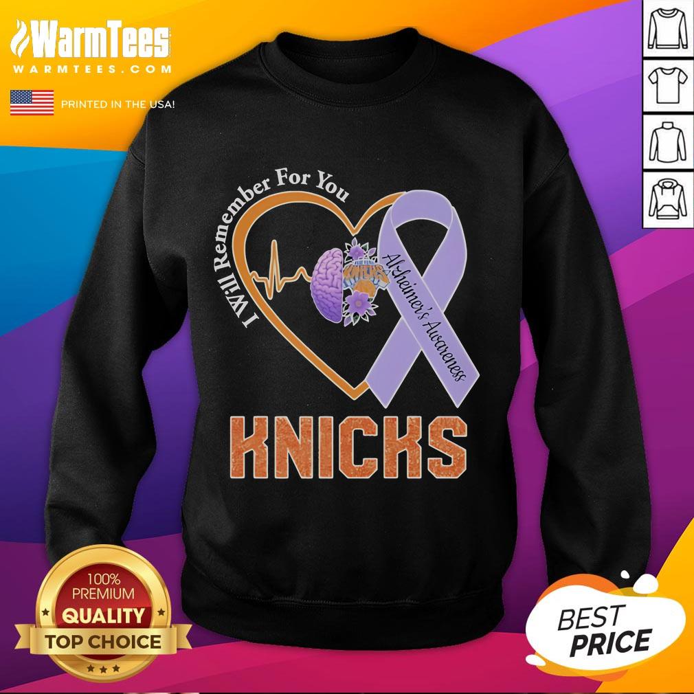 Nice New York Knicks I Will Remember For You Alzheimer's Awareness Heartbeat Brain T-Shirt - Image 5
