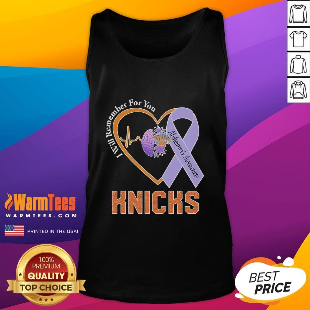Nice New York Knicks I Will Remember For You Alzheimer's Awareness Heartbeat Brain T-Shirt - Image 4