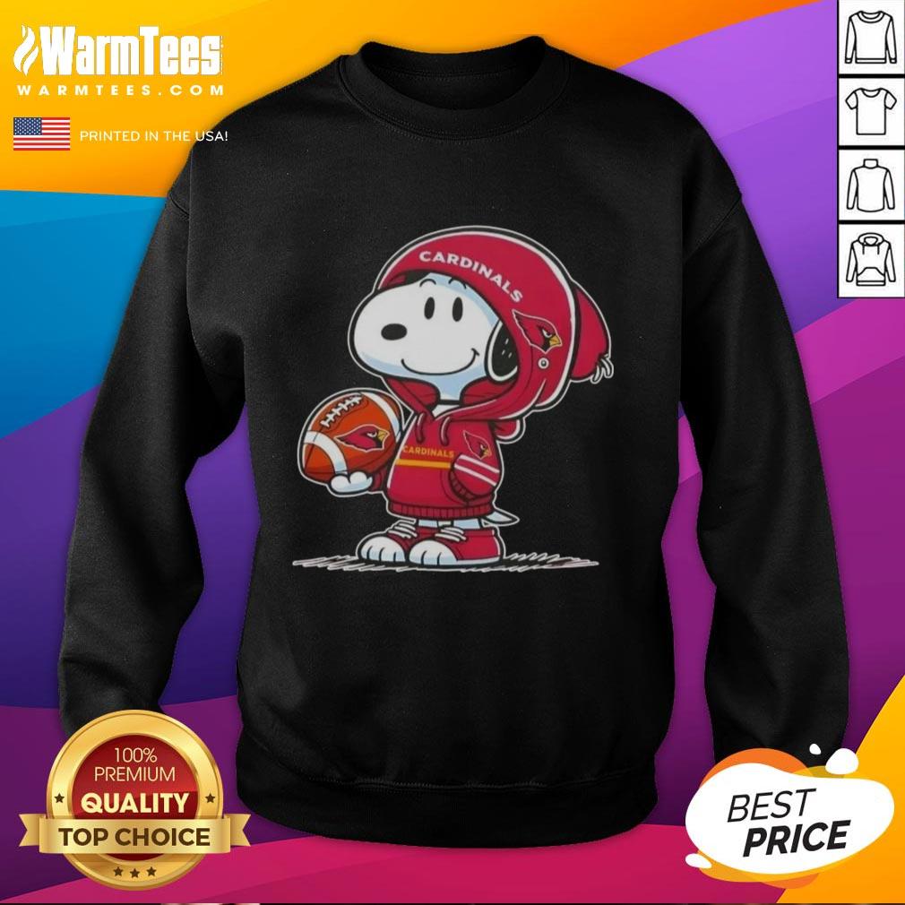 Nice Peanuts Snoopy Wearing Hoodie Arizona Cardinals And Smiling At Fans T-Shirt - Image 5