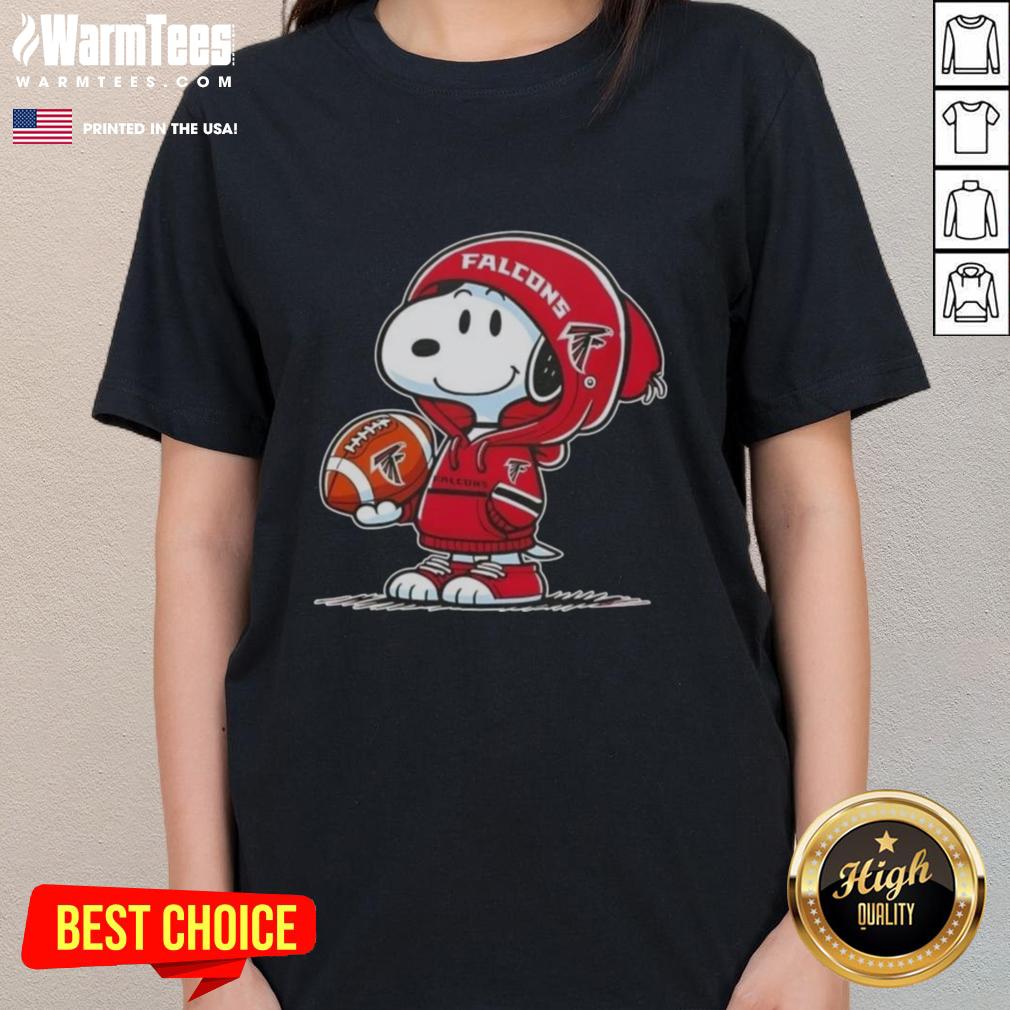 Nice Peanuts Snoopy Wearing Hoodie Atlanta Falcons And Smiling At Fans T-Shirt - Image 3
