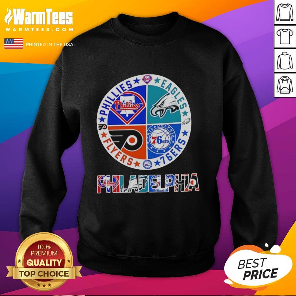 Nice Philadelphia Sport Teams Philadelphia Phillies Eagles 76ers And Flyers Circle Logo T-Shirt - Image 5