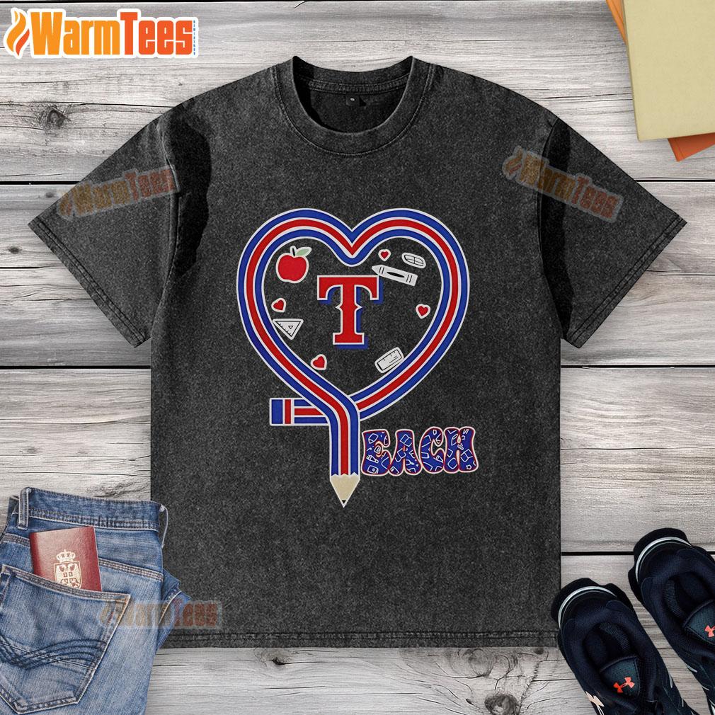 Nice Texas Rangers Baseball Love Teaching Heart Pencil T-Shirt - Image 6