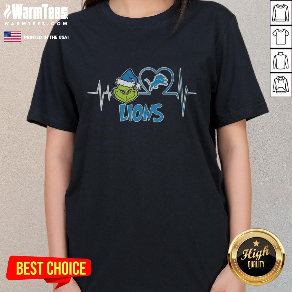 Nice The Grinch Heartbeat X Detroit Lions Football Lover T-Shirt - Image 3
