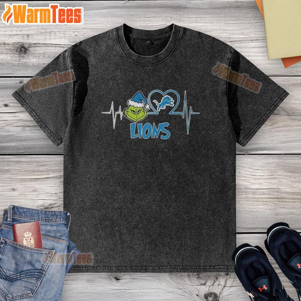 Nice The Grinch Heartbeat X Detroit Lions Football Lover T-Shirt - Image 6