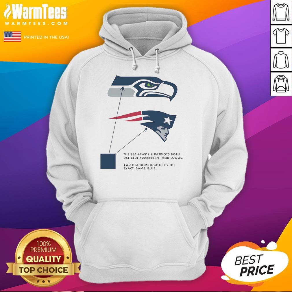 Nice The Seattle Seahawks And New England Patriots Both Use Blue 002244 In Their Logos T-Shirt - Image 2