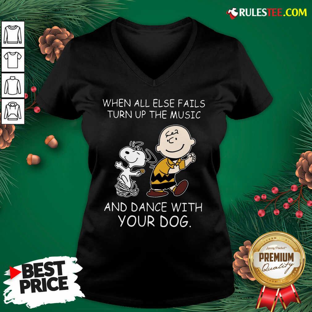 Official When All Else Fails Turn Up The Music And Dance With Your Dog Peanut Charlie Brown And Snoopy Shirt - Image 3