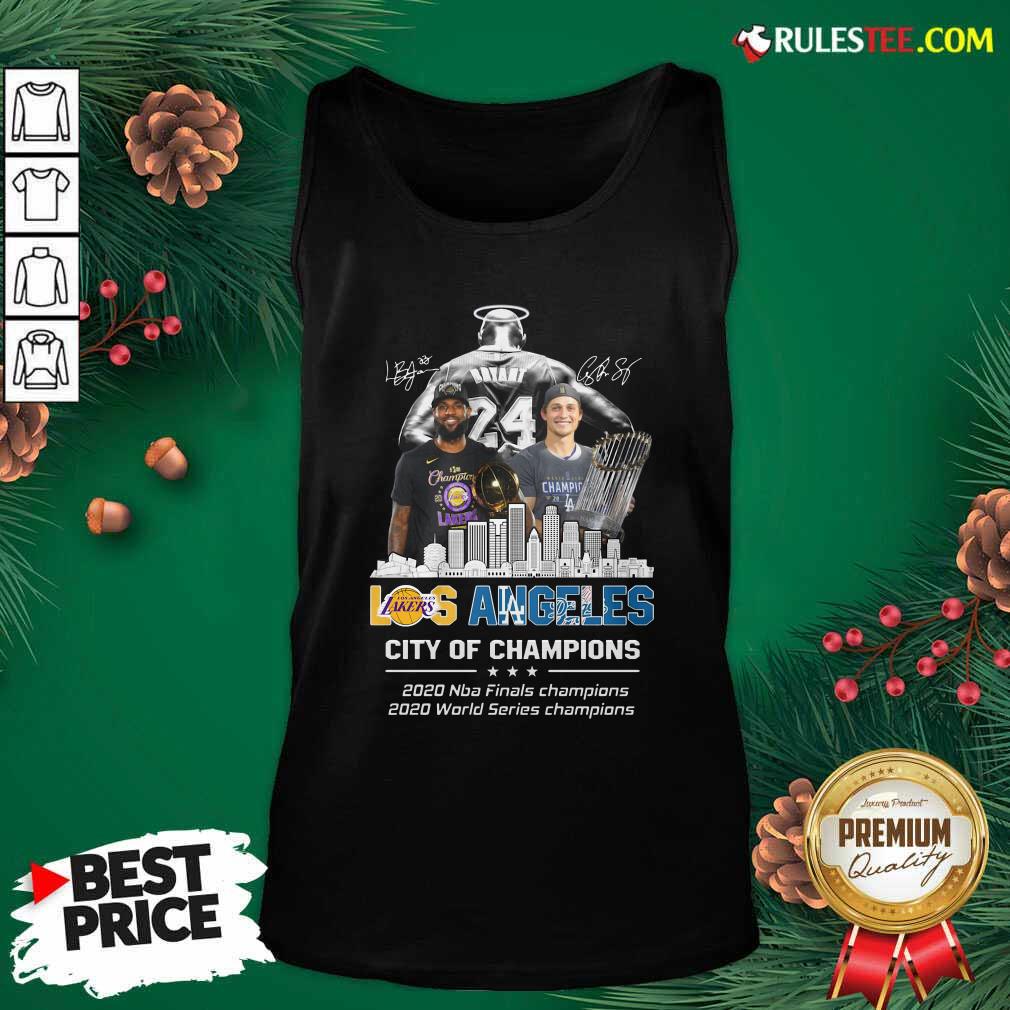 Original Kobe Bryant LeBron James And Corey Seager Los Angeles Lakers Dodgers City Of Champions 2020 Signatures Shirt - Image 4