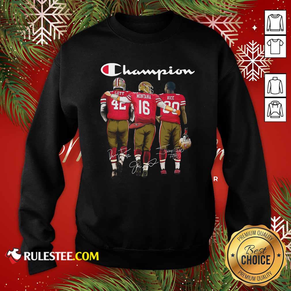Original Champion San Francisco 49ers Ronnie Lott 42 Joe Montana 16 Jerry Rice 80 Signatures Shirt - Image 5