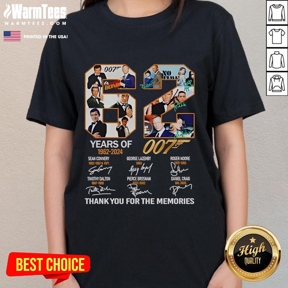 Official 62 Years Of 1962-2024 007 Signatures Thank You For The Memories T-Shirt - Image 3