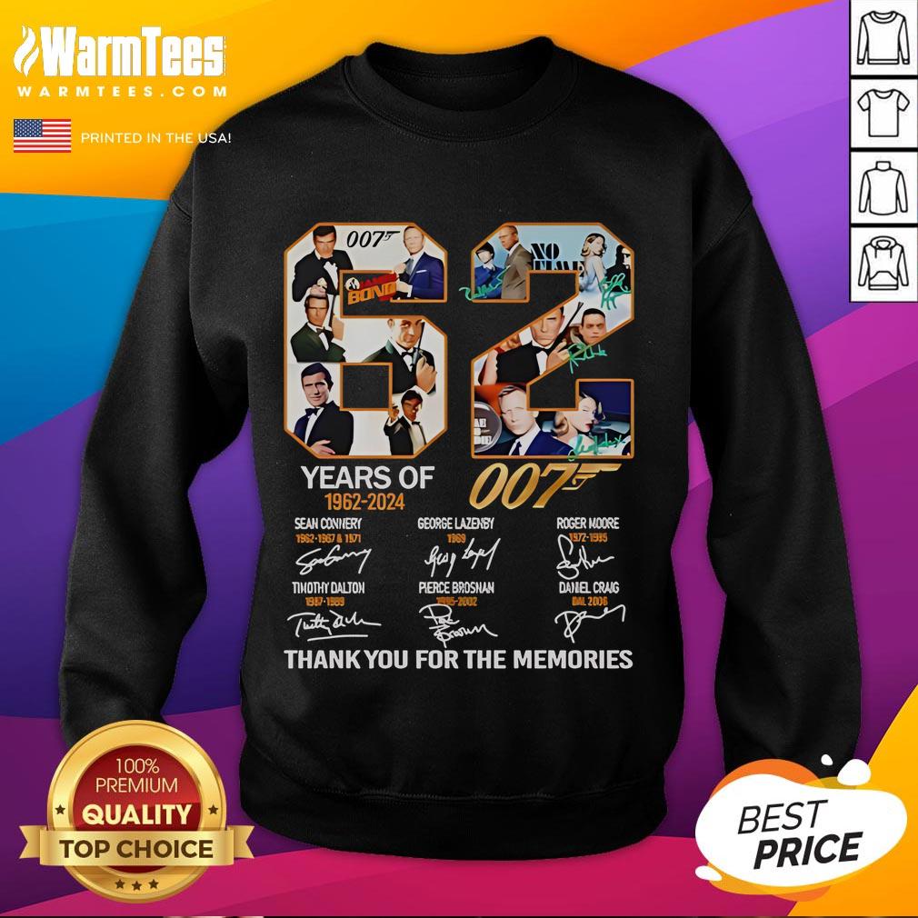 Official 62 Years Of 1962-2024 007 Signatures Thank You For The Memories T-Shirt - Image 5
