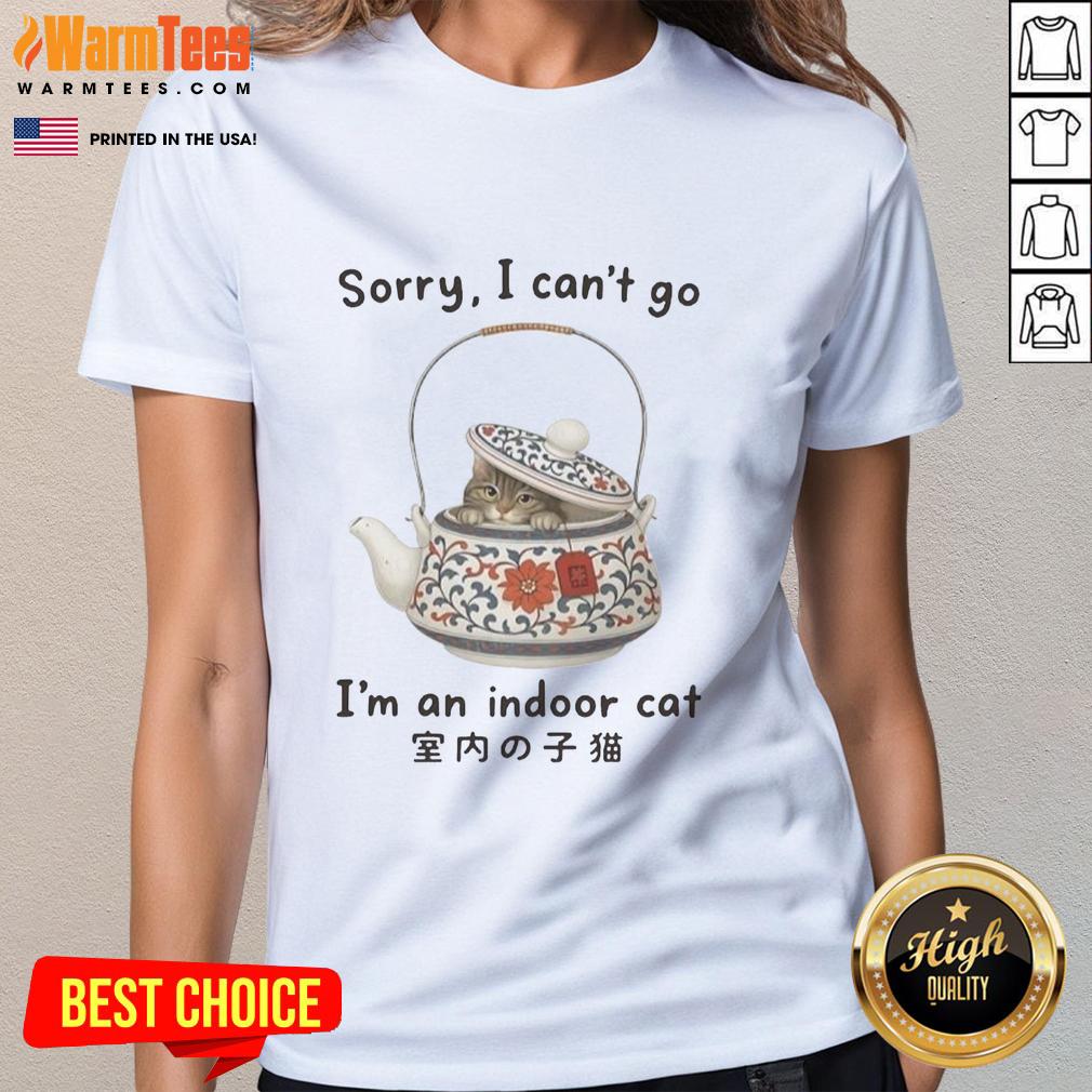 Official Cat Hiding In The Tea Set Sorry I Can't Go I'm An Indoor Cat T-Shirt - Image 3