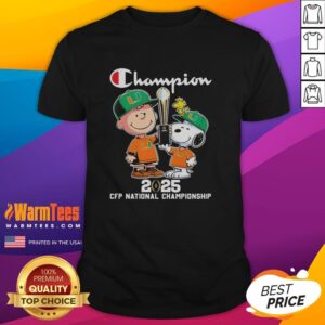 Official Charlie Brown And Snoopy 2025 Cfp National Championship Miami Hurricanes T-Shirt