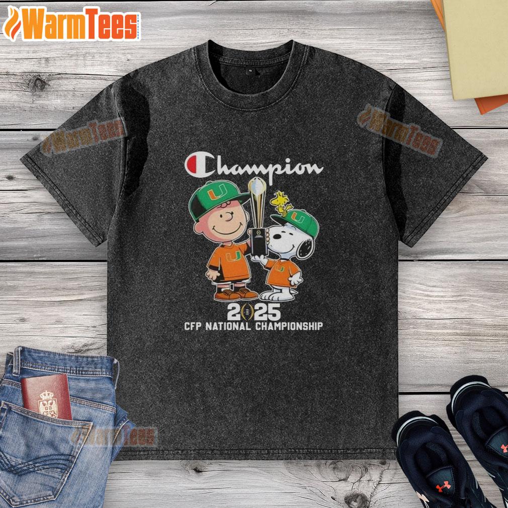 Official Charlie Brown And Snoopy 2025 Cfp National Championship Miami Hurricanes T-Shirt - Image 6