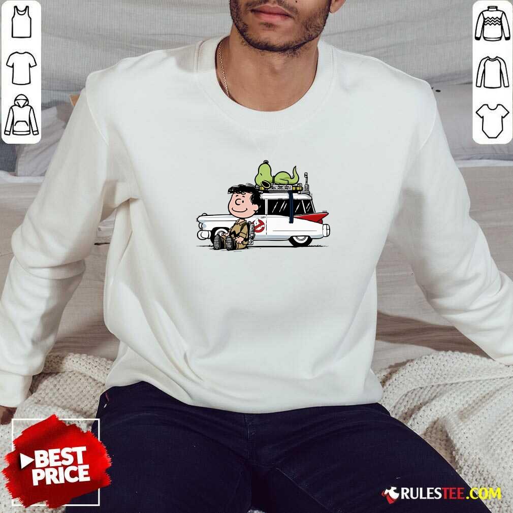 Official Charlie Venkman Peter Venkman Slimer Ecto-1 Charlie Brown And Snoopy Ghost T-Shirt - Image 4