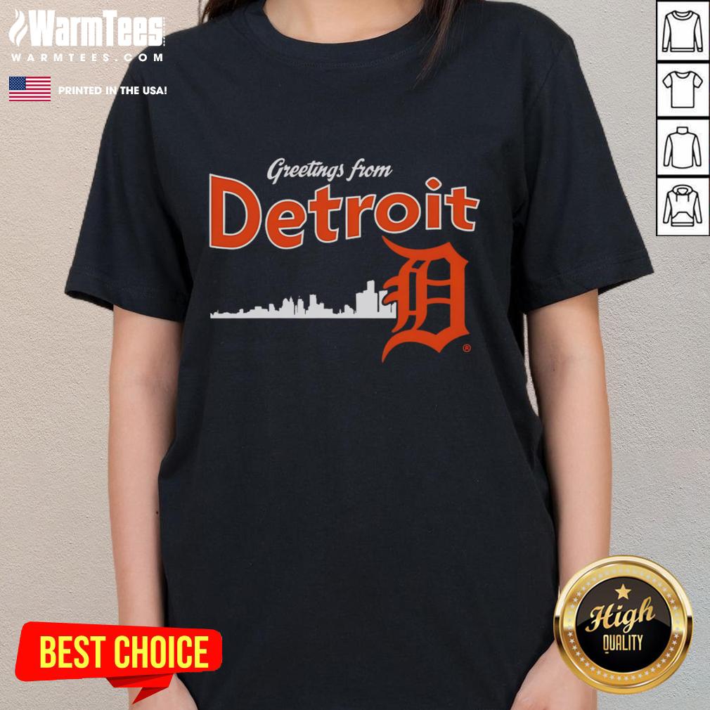 Official Greetings From Detroit Tigers Skyline T-Shirt - Image 3