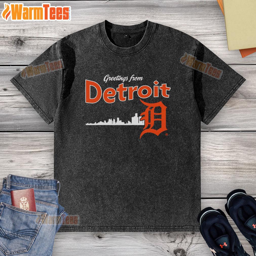Official Greetings From Detroit Tigers Skyline T-Shirt - Image 6