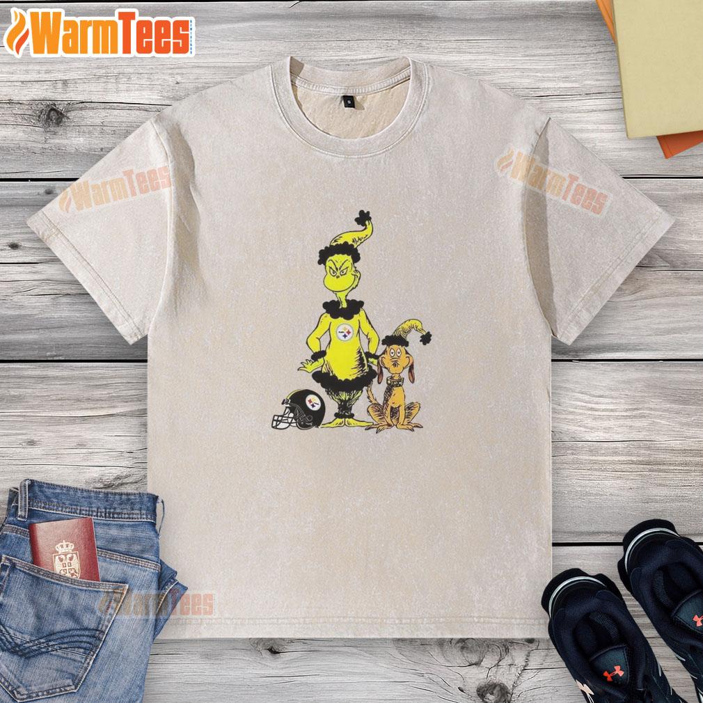 Official Grinch And Max X Pittsburgh Steelers Football Christmas T-Shirt - Image 6