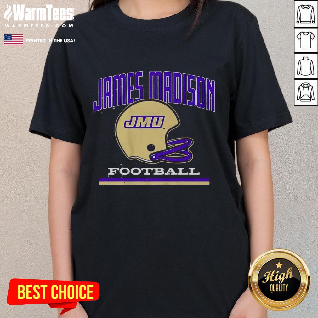 Official JMU James Madison Dukes Football Vintage Helmet T-Shirt - Image 3