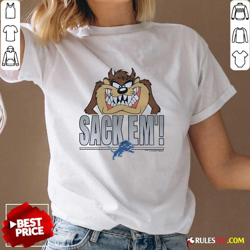 Official Looney Tunes Taz Sack Em' X Detroit Lions T-Shirt - Image 2