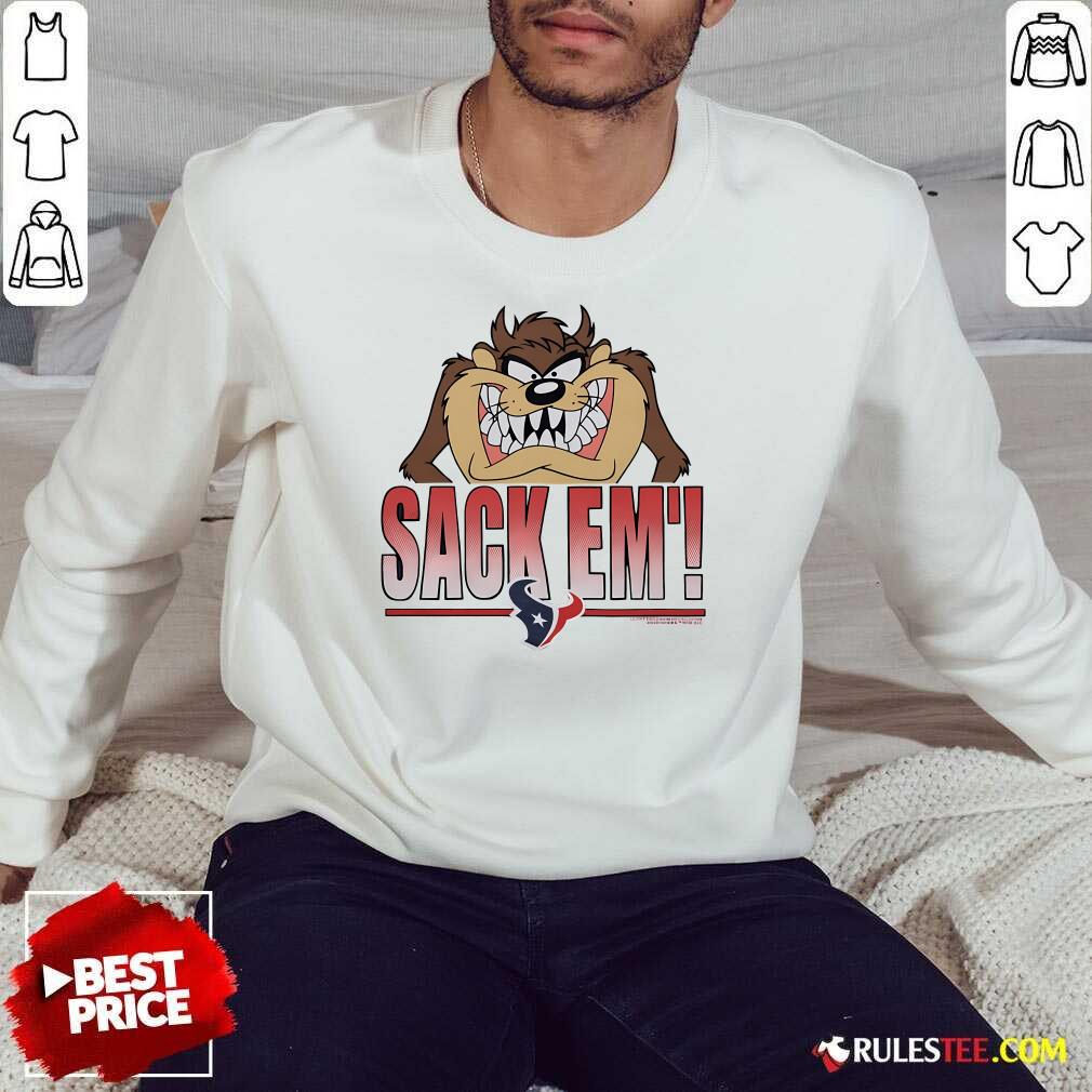 Official Looney Tunes Taz Sack Em' X Houston Texans T-Shirt - Image 4
