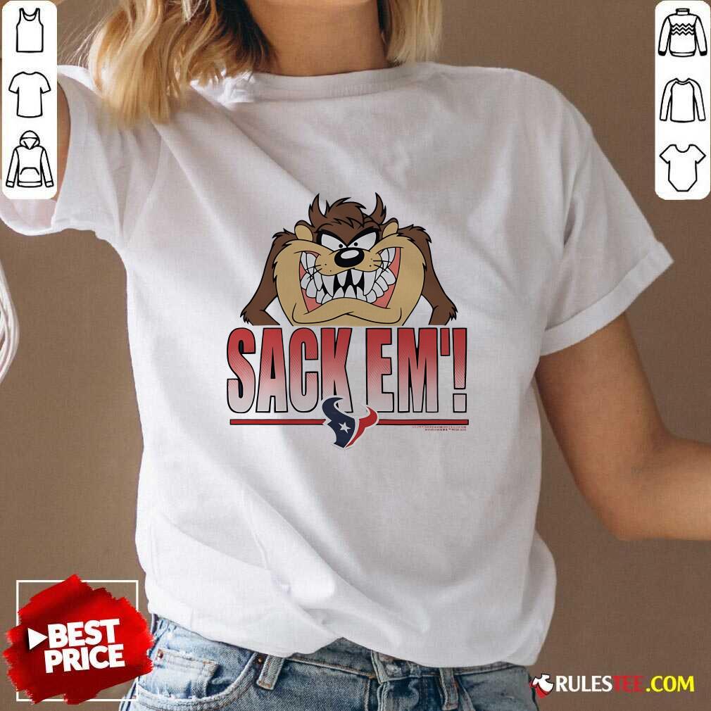 Official Looney Tunes Taz Sack Em' X Houston Texans T-Shirt - Image 2