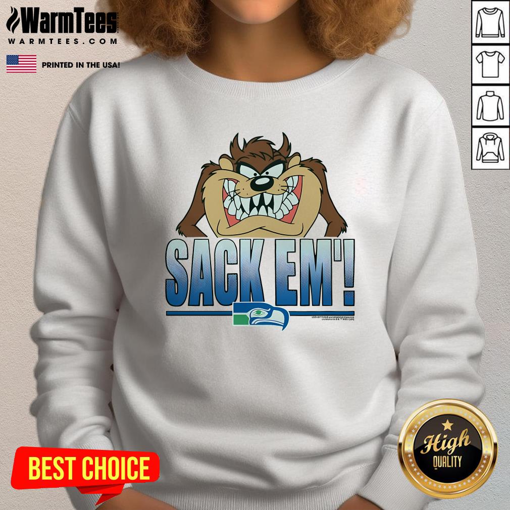 Official Looney Tunes Taz Sack Em' X Seattle Seahawks T-Shirt - Image 4