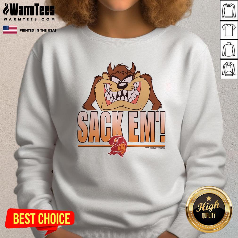 Official Looney Tunes Taz Sack Em' X Tampa Bay Buccaneers T-Shirt - Image 4