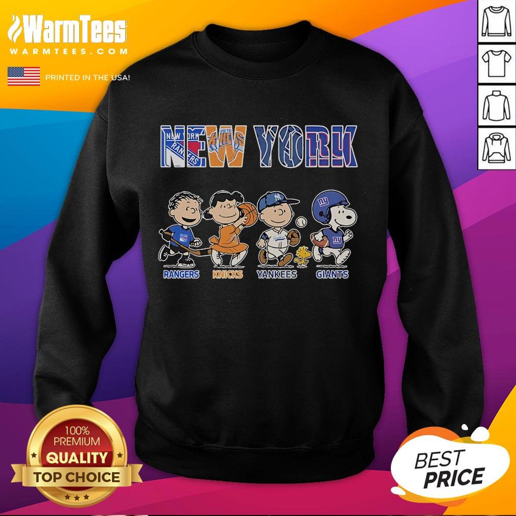Official Peanuts New York Rangers Knicks Yankees Giants T-Shirt - Image 5