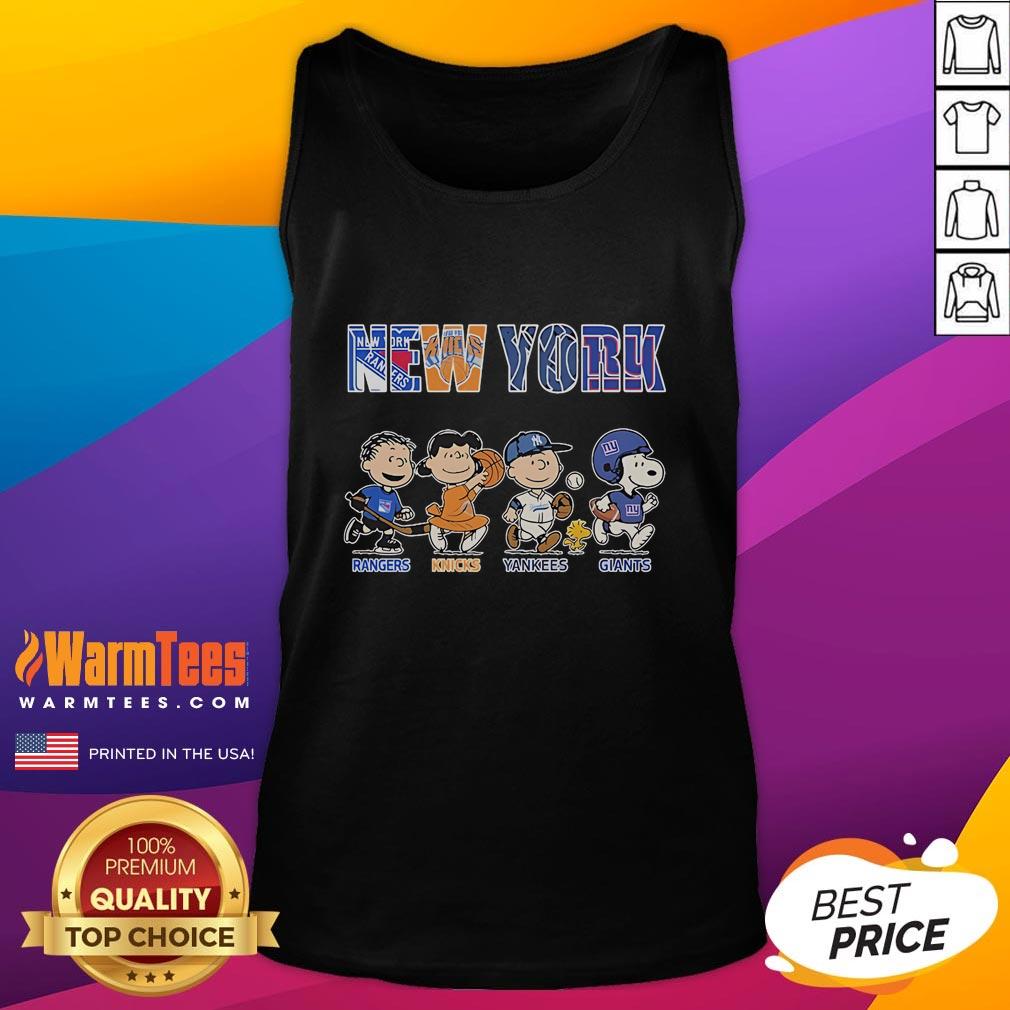 Official Peanuts New York Rangers Knicks Yankees Giants T-Shirt - Image 4