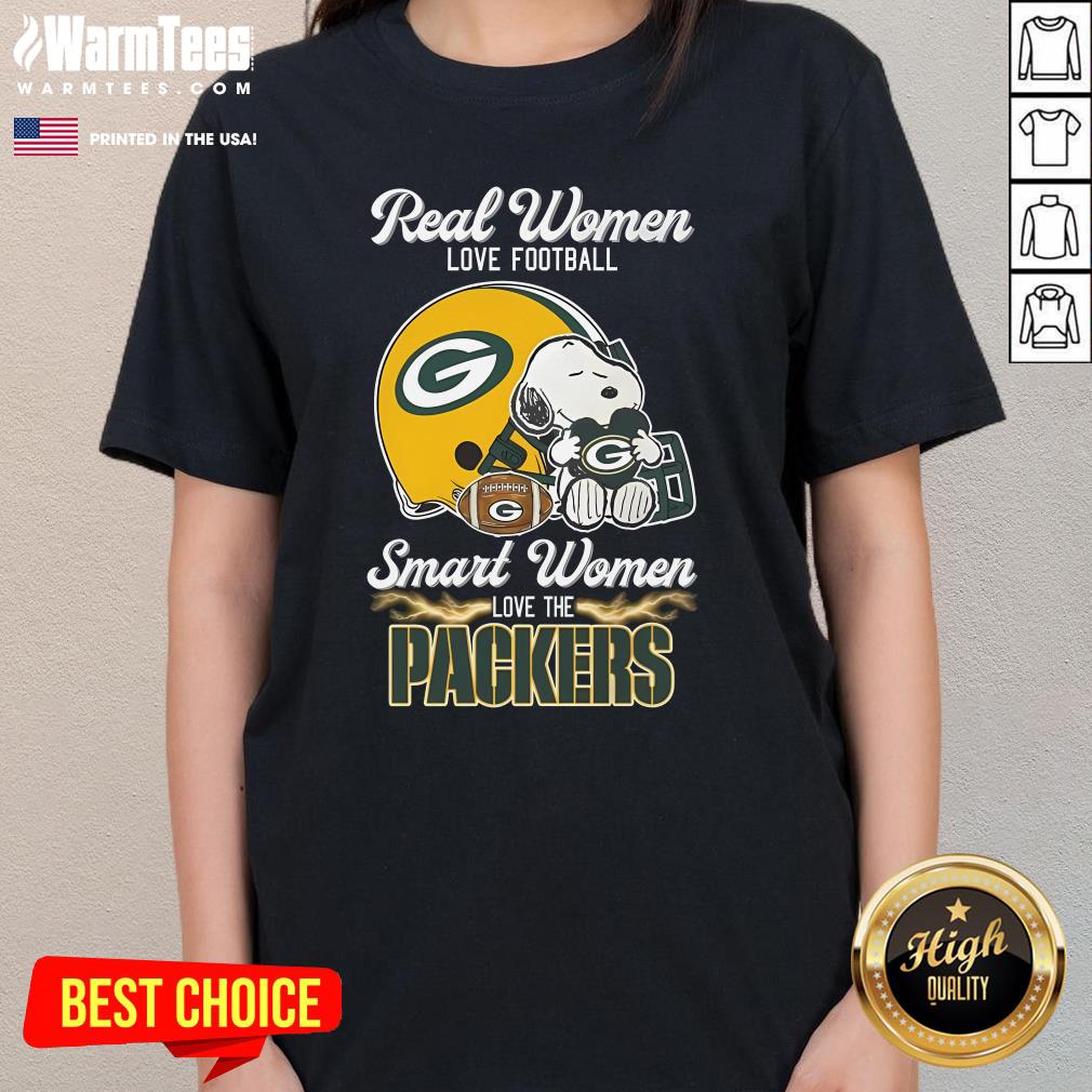 Official Real Women Love Football Smart Women Love The Packers Snoopy T-Shirt - Image 2