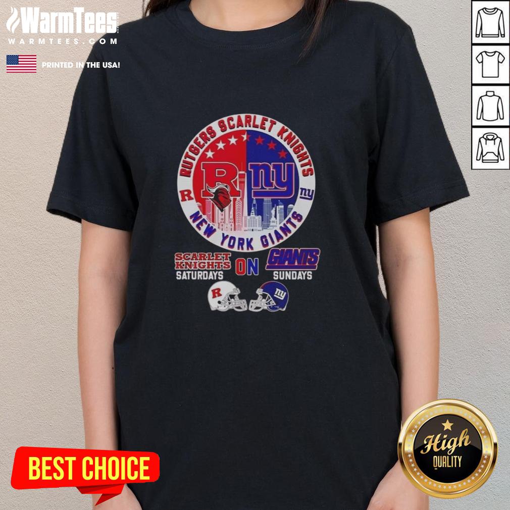 Official Rutgers Scarlet Knights And New York Giants Helmet City Skyline T-Shirt - Image 3