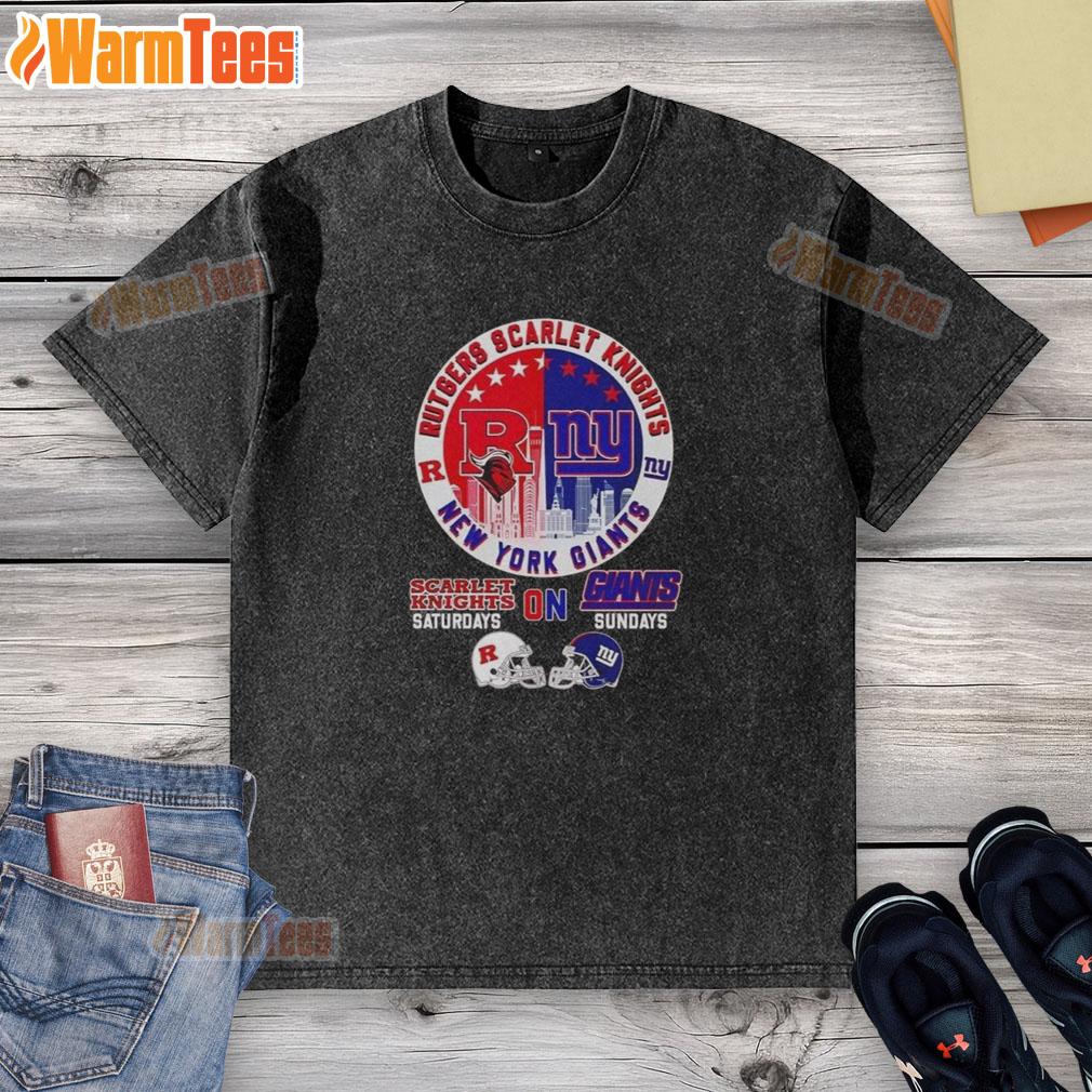 Official Rutgers Scarlet Knights And New York Giants Helmet City Skyline T-Shirt - Image 6