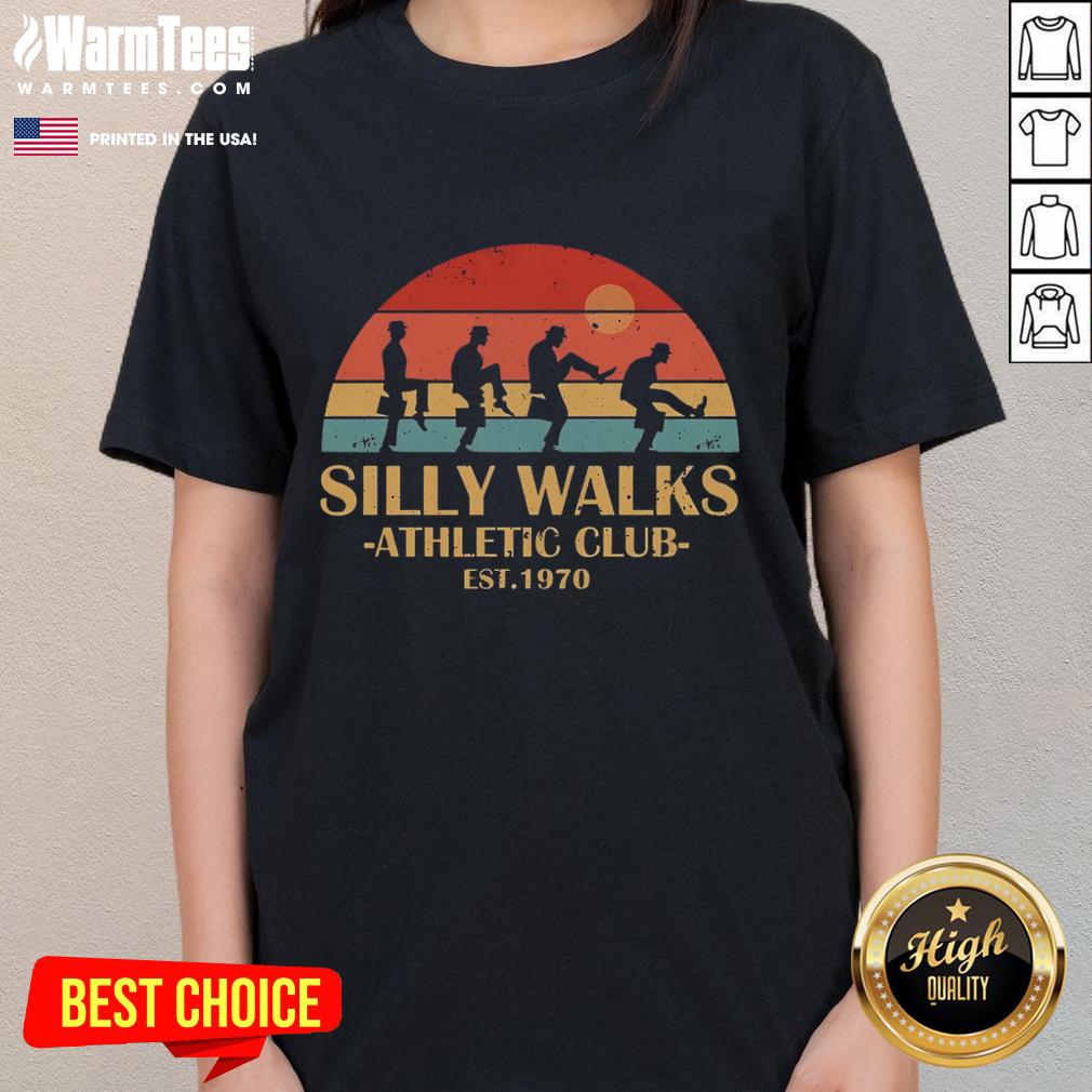 Official Silly Walks Athletic Club Est 1970 Vintage Sunset T-Shirt - Image 3
