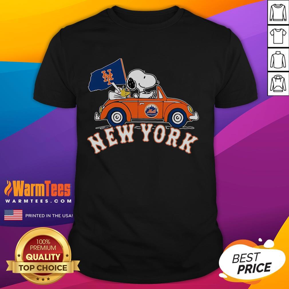 Official Snoopy And Woodstock X New York Mets October Driving Car 2024 T-Shirt