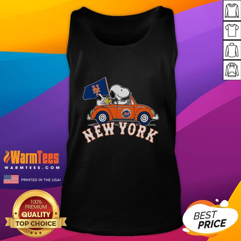 Official Snoopy And Woodstock X New York Mets October Driving Car 2024 T-Shirt - Image 4