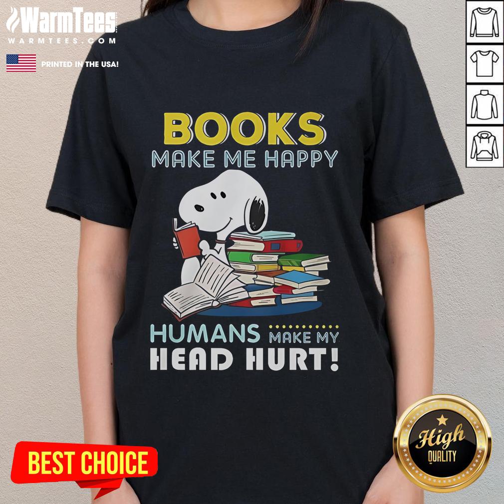 Official Snoopy Book Makes Me Happy T-Shirt - Image 3