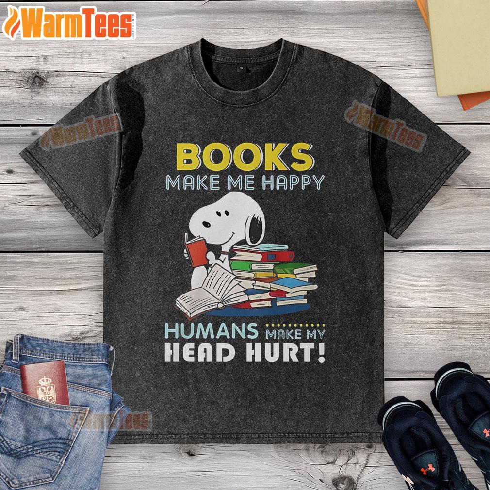 Official Snoopy Book Makes Me Happy T-Shirt - Image 6